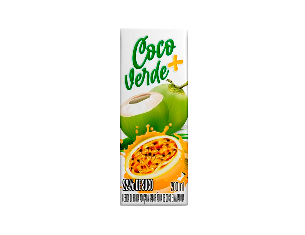 ÁGUA DE COCO PEQUENA COM MARACUJA COCO VERDE + 200 ML (CX 27 UN)